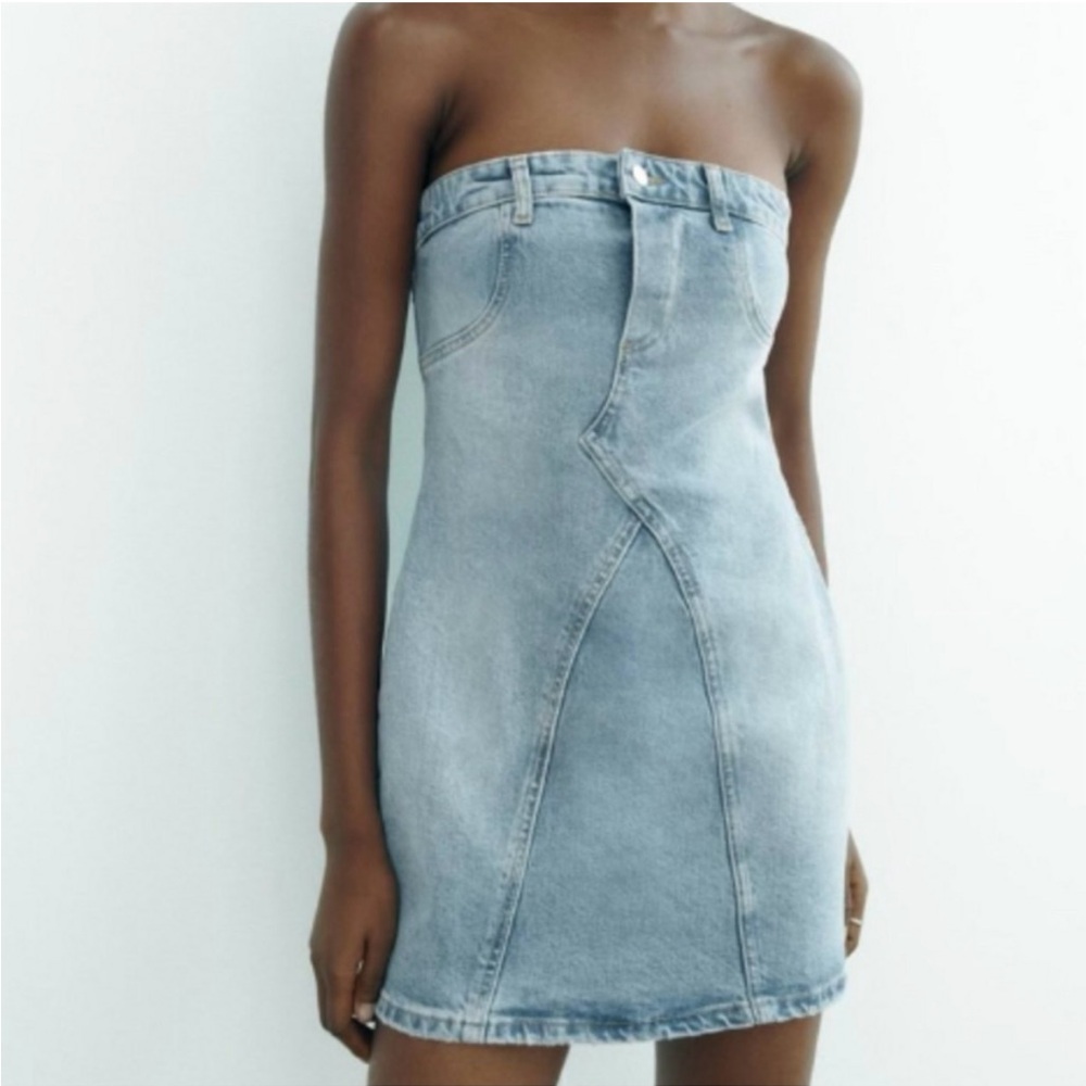 Zara Blue Denim strapless dress. Brand new with tags & never worn.